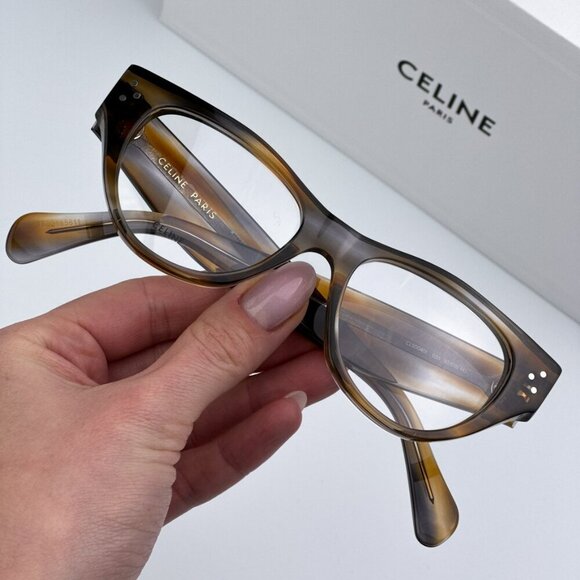 Celine CL50040I 055 BRAND NEW Eyeglasses Striped Blue Brown Havana Women Cat Eye - Picture 1 of 10